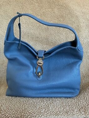 Dooney & Bourke Blue Leather Hobo Bag with Gold Hardware